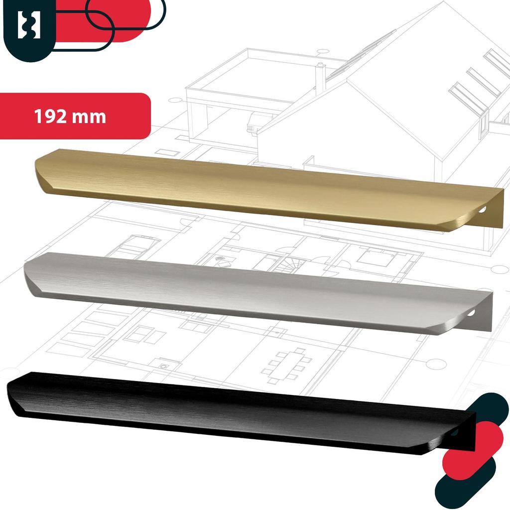 Uchwyt Meblowy Krawędziowy Nowoczesny Aluminium Czarny Mat 212 Mm 4 Sztuk