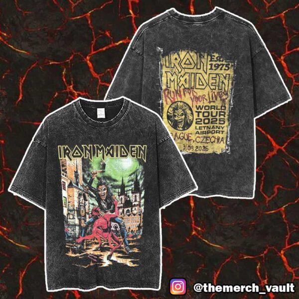 Iron Maiden Run for Your Lives World Tour Event T-shirt Washed Oversized Y2k Short Sleeve Men Women Unisex Tee Streetwear Clothing