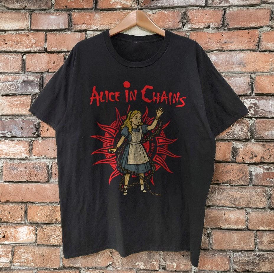 HOT Alice In Chains Band Alice In Wonderland Black Unisex Tshirt Size S5XL Unisex T-Shirt XXXL