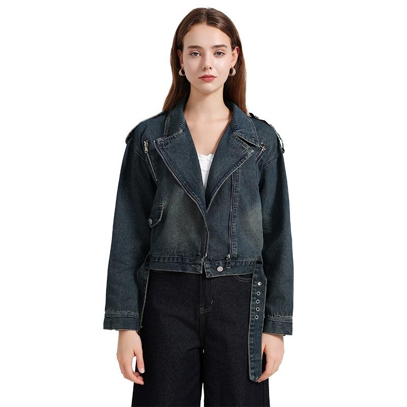 

Джинсовая куртка с длинным рукавом, большого размера, повседневная, свободного кроя, укороченная, весенне-осенняя, женская, джинсовая куртка-пальто XL