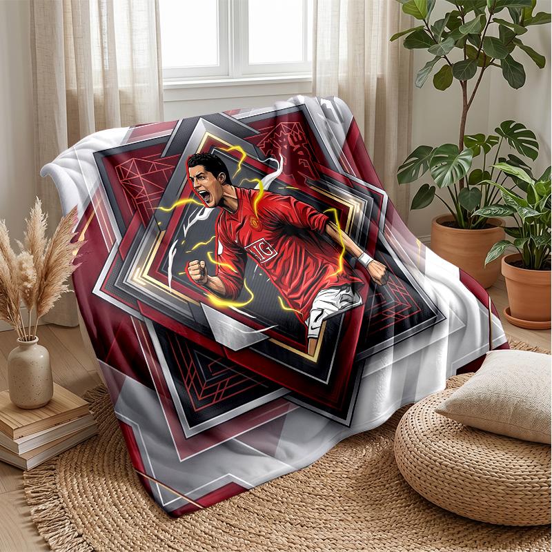 Manta de Franela Estampada de Cristiano Ronaldo Agradable al Tacto Cálida Manta Decorativa para Sofá Cama Interior Uso Diario