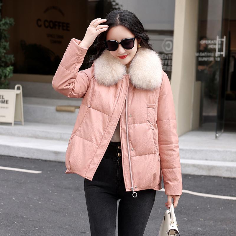 Short down jacket, large fur collar padded jacket, winter new padded jacket, women's thickened warm white duck down jacket
