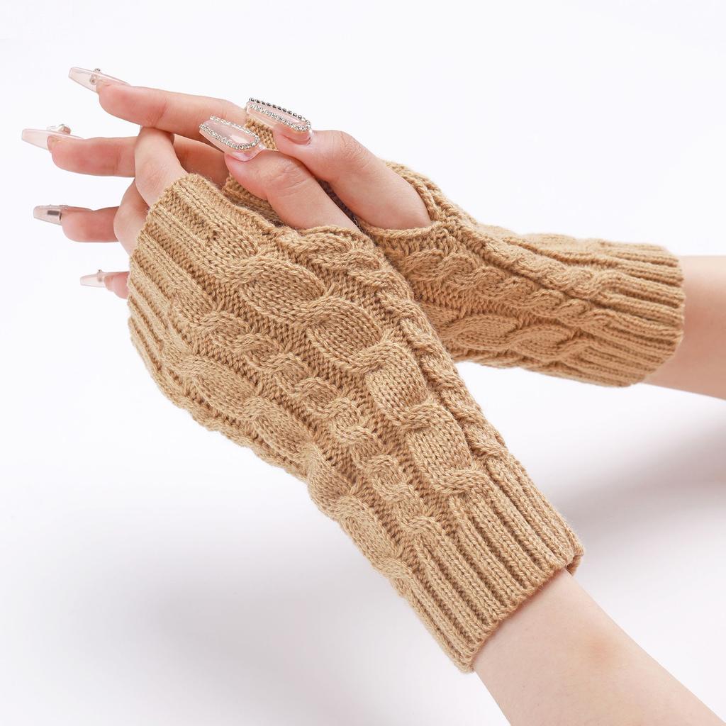 Autumn and Winter Knitted Fingerless Sleeves Short Gloves with Linen Patterns Men's and Women's Woolen Warm and Cold Proof Wrist Guards