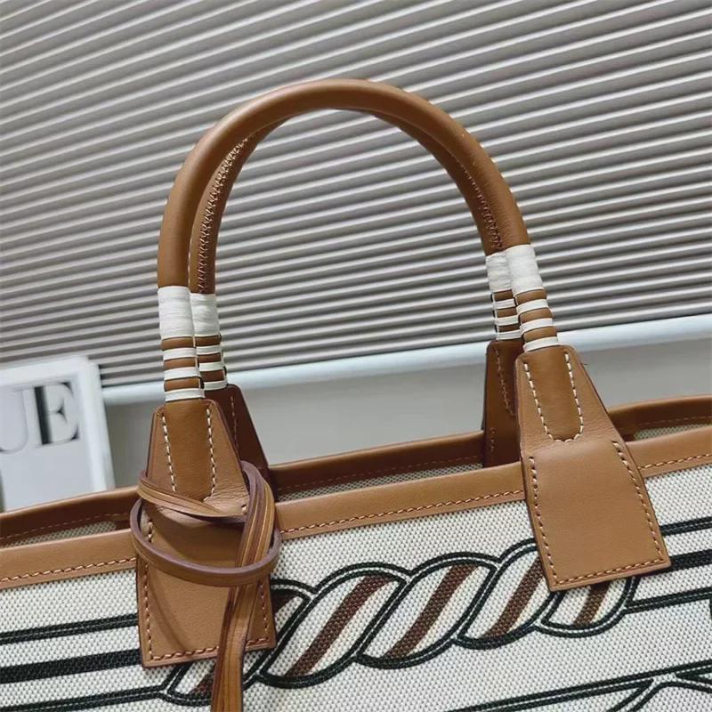 2024 High-End Women's Canvas & Leather Tote: Versatile, Large-Capacity, Handheld or Shoulder Bag