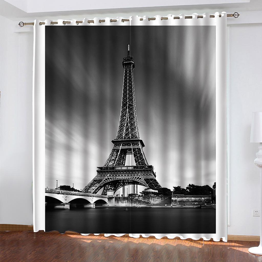 HUANZHUANG Tower of Paris Blackout France Curtains for Windows Living Room Luxury Curtains for Bedroom 2 Panels Decorative