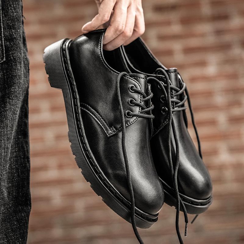 Pánské ležérní kožené boty podzimní nové společenské business černé pánské kožené boty módní britské retro jednoduché trendy boty