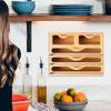 5-in-1 Kitchen Storage Shelf Plastic Wrap Dispenser With Cutter Bamboo Ziplock Bag Organizer Multifunctional Wrap Dispensers