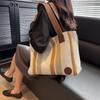 Big bag women's 2025 new fashion striped canvas bag foreign style portable tote bag trendy shoulder messenger bag