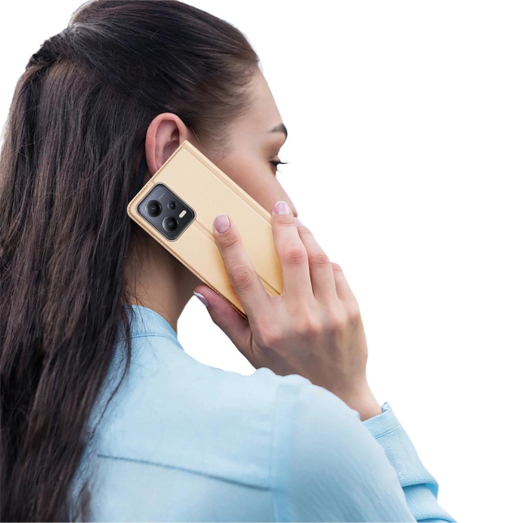 Dux Ducis Skin Pro Case For Xiaomi Redmi Note 12 5G / Poco X5 5G Cover With Flip Card Wallet Golden Stand