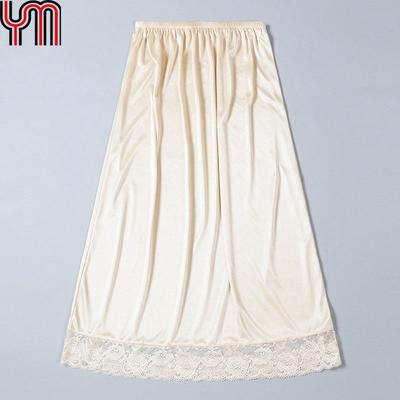 Damen-Petticoat aus Satin-Kunstseide, Unterrock unter Kleid, halber Slip, Midi-Spitzenrock
