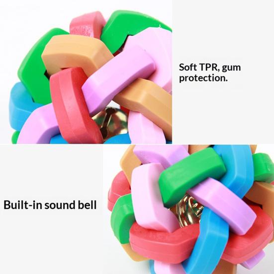 Dog Jingle Ball Chew Toy Colorful Rubber Interactive Ball with Bell Puppy Teething Toy for Small Medium Dogs Pet Training