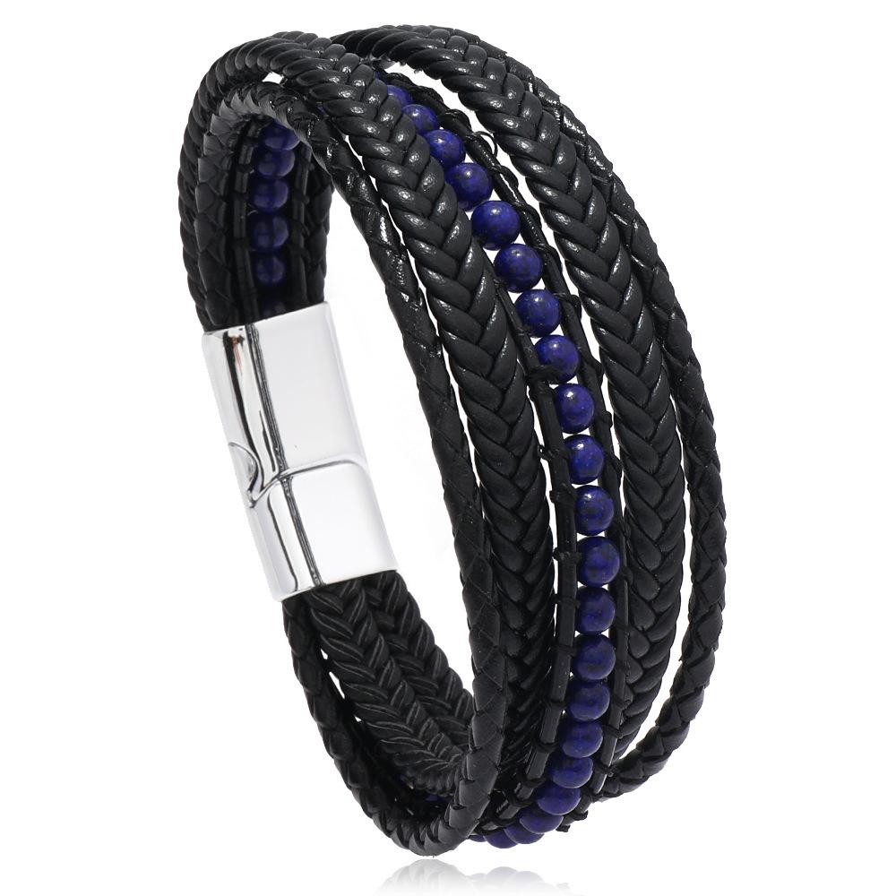 Beaded Natural Handmade Stone Magnetic Clasp Bracelet Vintage Punk Men Jewelry