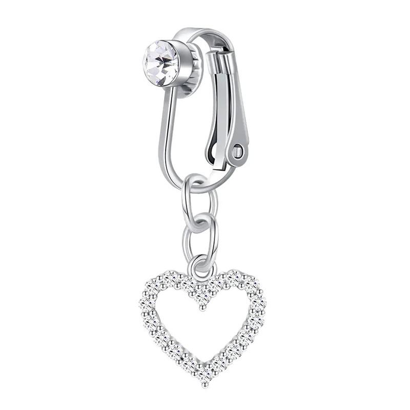 

Fashion Clip On Belly Button Ring Butterfly Water Drop Heart Copper Zircon Piercing Jewelry Fake Belly No-Drill Body Jewelry 4 срібний