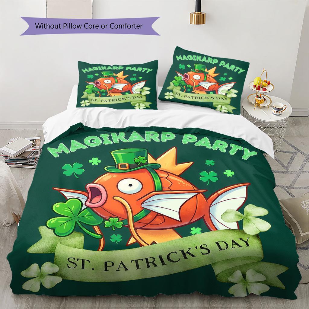 Pościel z Wzorem Pokemon Zestaw Kołdra Poszewka na Kołdrę Poszewka na Poduszkę Dekoracja Domu Prezent Urodzinowy (1 * poszwa na kołdrę + 2 * poszewki na poduszki, bez rdzenia)