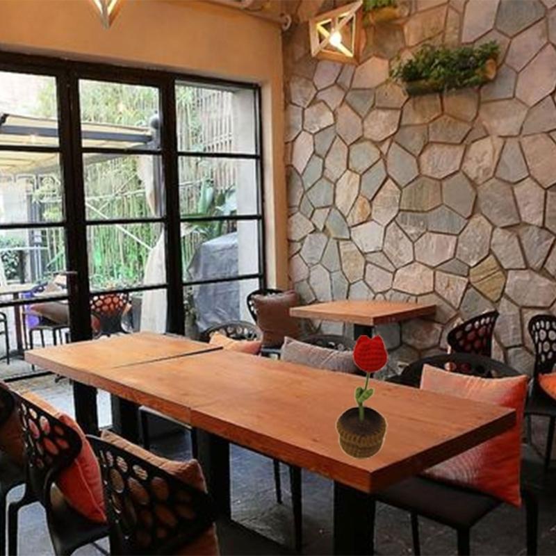 Crochet Heart Shape Flower In Pots Knitted Wool Mini Flower Potted Plant Romantics Ornament for Valentines Day Gift