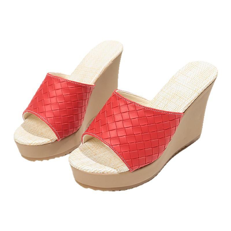 2025 summer new slope heel slippers thick-bottomed waterproof table large size fish mouth slippers casual open-toed women's slippers