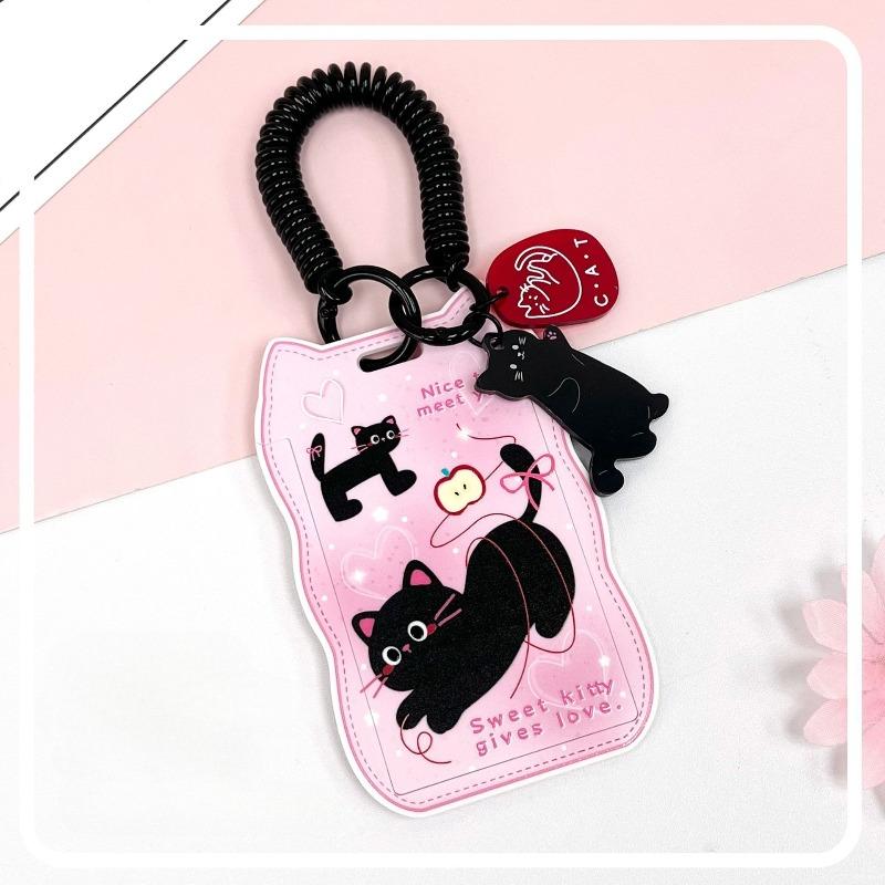 Creative Cat Ears Wave Card Holder Student Campus Card Tag Badge Bag Sliding Cover ABS ID Cover Protective Cover