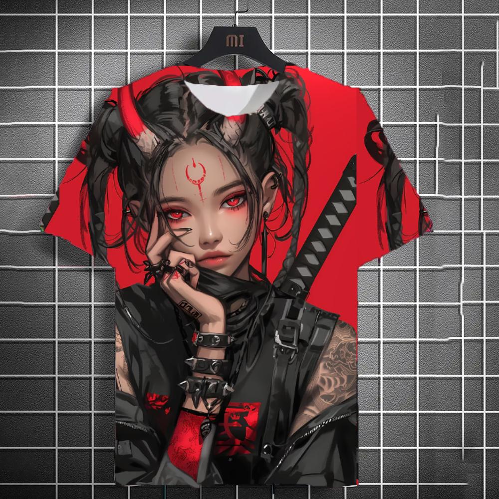 New Men's Samurai Katana Tattoo Girl T-Shirt Street 3D Print Tee Summer Women Short Sleeve Top