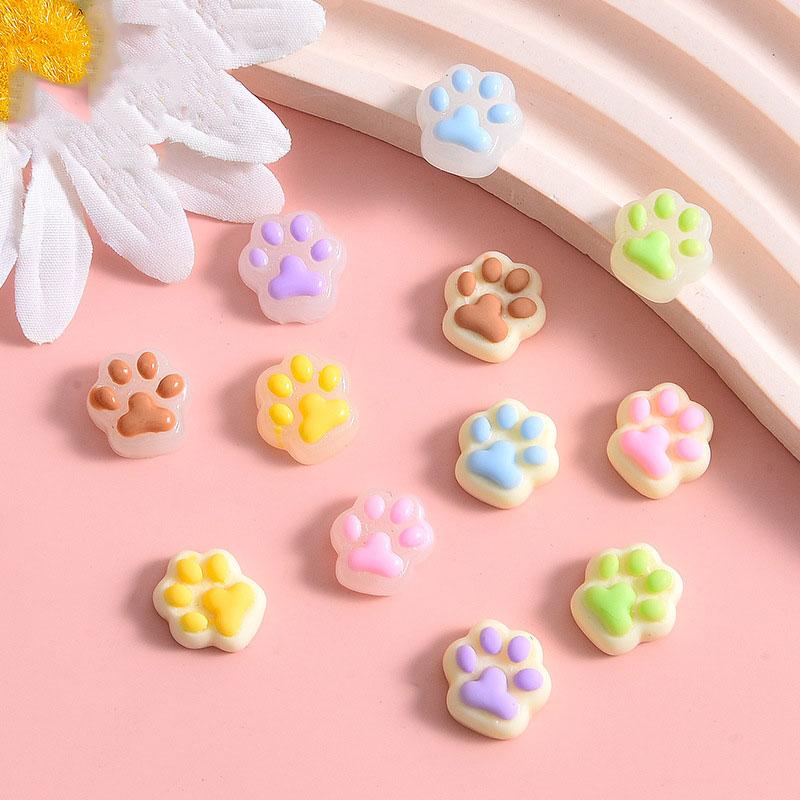 10Pcs Cartoon Cat Claw Flat Bottom Resin Accessories DIY Materials Phone Case Accessories Hair Clip Materials Bead Decorat