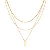 Gold Plated Triple Layered Vertical Bar Pendant Necklace