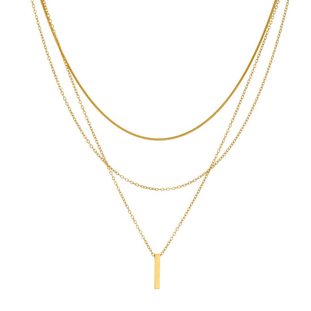 Gold Plated Triple Layered Vertical Bar Pendant Necklace