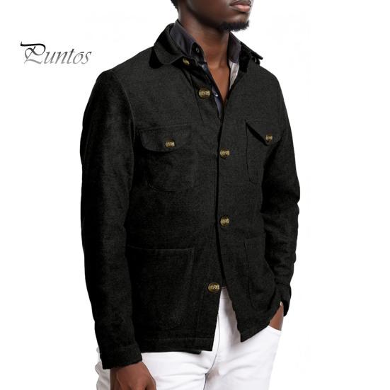 

Мужское пальто с лацканами, длинными рукавами, карманами-клапанами, куртка, пальто, однотонное, стандартного кроя, однобортное, осенне-зимняя верхняя одежда S чёрный