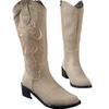 Cowboy Print Knee High Boots Women High Heels Shoes 2025 Trend Designer Chunky Zipper Chelsea Boots Casual Pumps Mujer Botas