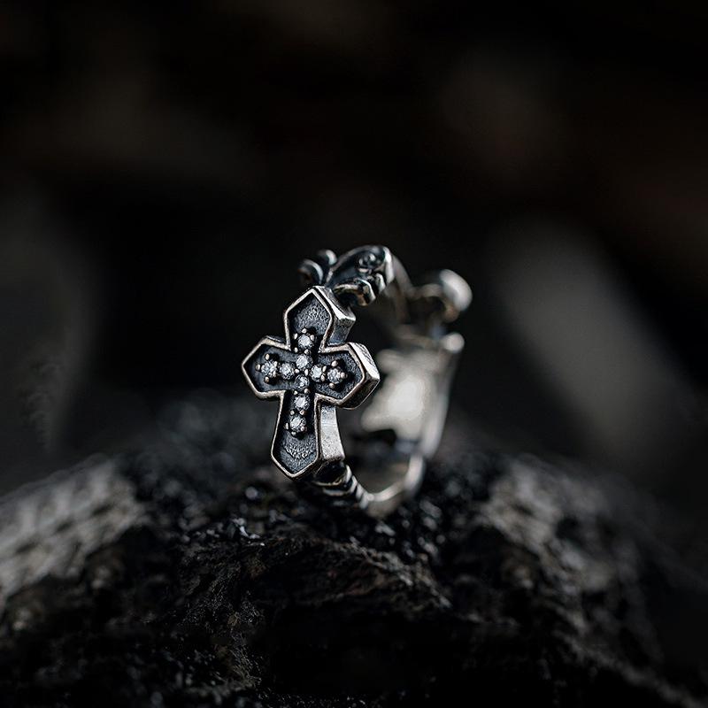 Retro Cross 925 Silver Needle Earrings: Men's High-End Fashion, Heavy Industry Style, All-Match Jewelry Ear Buckles