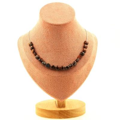 Steine ​​und Mineralien. Kette 20 Perlen Roter Tigerauge aus Brasilien. Stahlkette Halskette für Damen und Herren. Anpassbare Größe