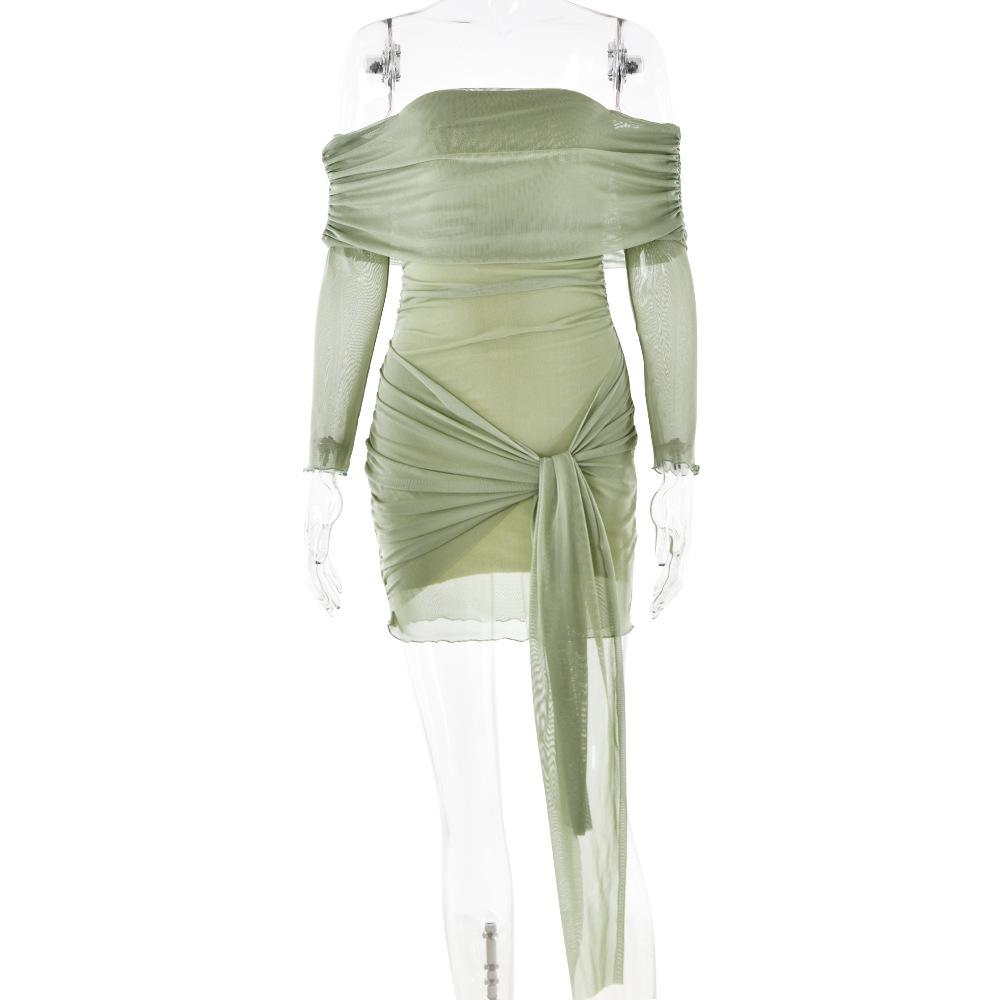 

European and American ins hot sales new sexy fashion tube top dress long sleeve fold hip skirt S