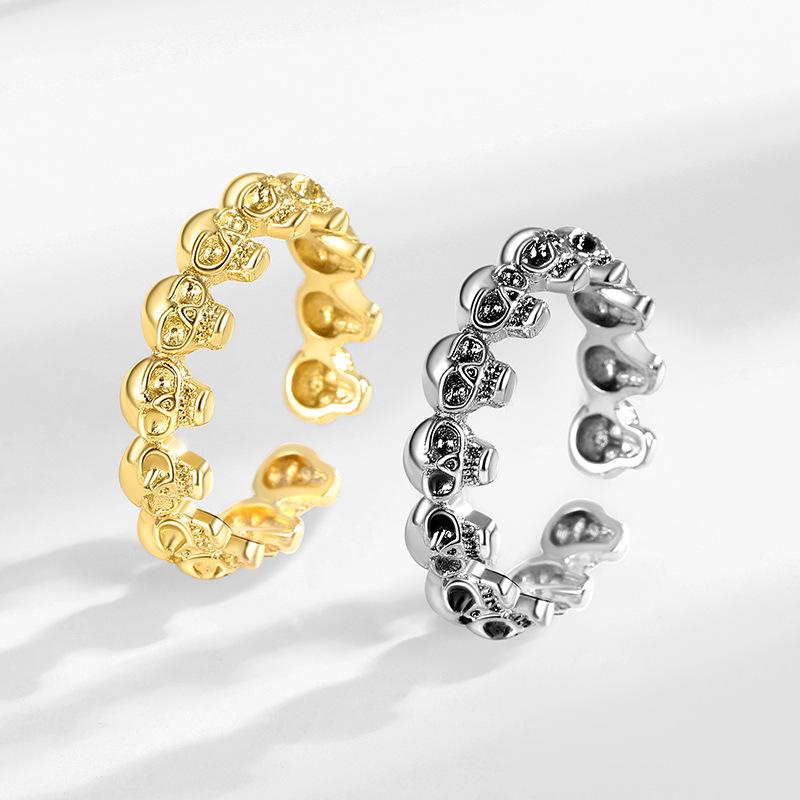 Women's Trendy Punk Style Distressed Retro Skull Ring in Imitation Thai Silver
