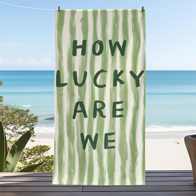 Fresh Boho Beach Towel Large Green Watercolor Stripe Lucky Quote Microfiber Towel for Beach Trips 50x100cm