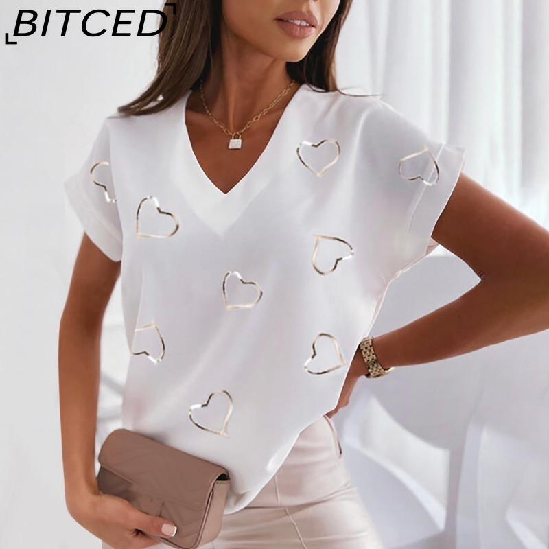 

BITCED Женская повседневная футболка на весну/лето с принтом, V-образным вырезом и короткими рукавами XXL