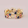 Elegant Retro Rainbow Zirconia Inlaid Ring - Boho-Chic Golden-Tone Cocktail Ring with Multicolor Synthetic Cubic Zirconia, Perfect for Daily Wear & Ho