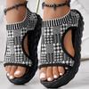 Gestrickte, lässige, elastische, flache Sandalen mit dicker Sohle