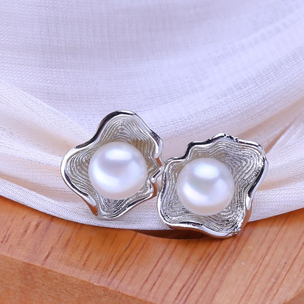 LSOOYH Náušnice z přírodních sladkovodních pěstovaných perel Stříbrná barva Pecky Módní dárky pro ženy Velkoobchod