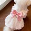 Heart Print Pet Dress with Bow, Breathable Cotton Dog Cat Clothes, Adjustable Pet Outfit with D-ring