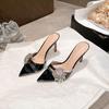 Summer new high heels pointed celebrity temperament sandals banquet rhinestones beautiful thin heel open toe sandals women