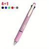 1pcs 4 Colors Ball Pen Multicolor Ballpoint Pens 5 in 1 Clip-on Multicolor Retractable Pen with Pencil&Eraser Soft