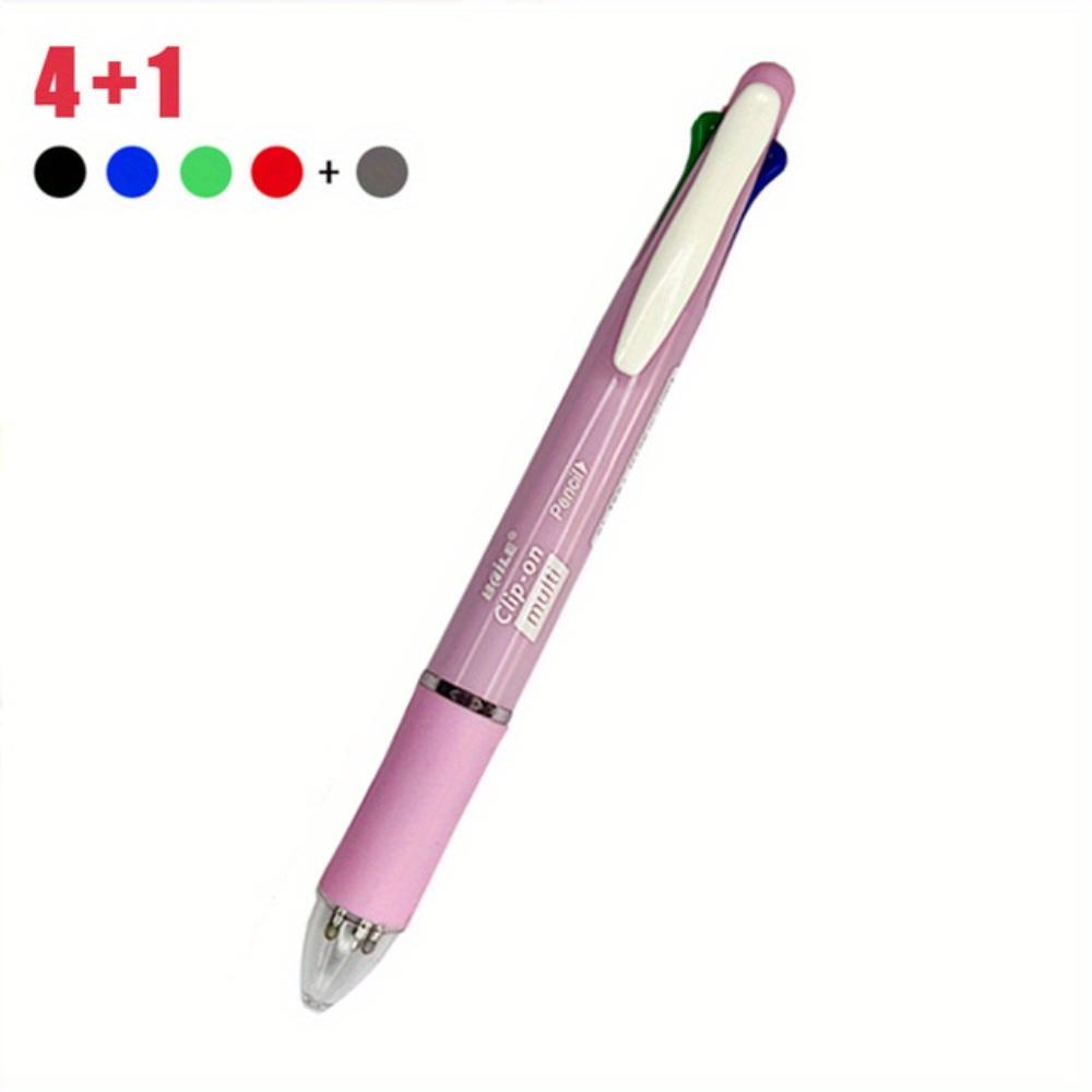 1pcs 4 Colors Ball Pen Multicolor Ballpoint Pens 5 in 1 Clip-on Multicolor Retractable Pen with Pencil&Eraser Soft