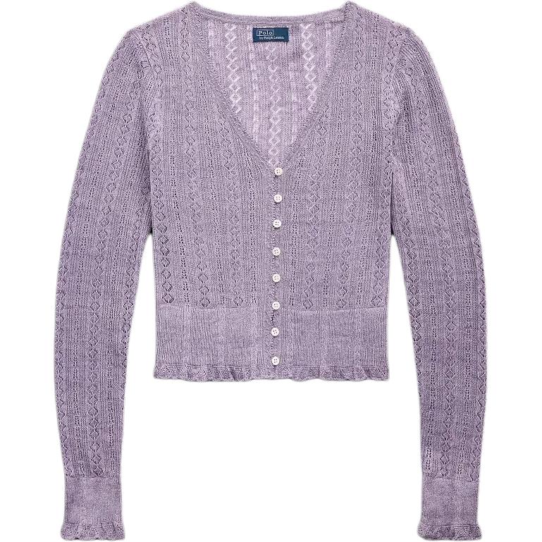 

Polo Ralph Lauren FW24 Однотонный приталенный короткий вязаный топ с длинным рукавом Женские топы Лавандовый WMPOSWENDW20301 L