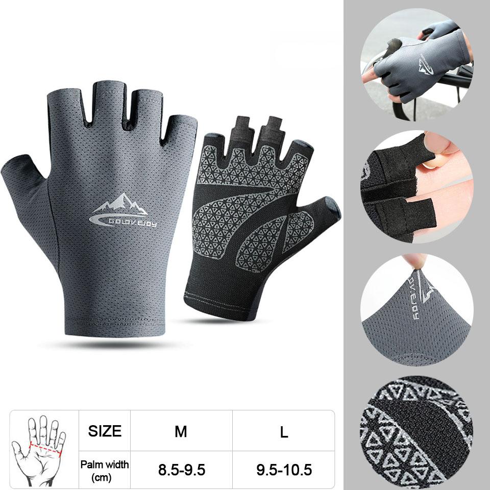 1Pair Cycling Gloves Running Fishing Gloves Anti Slip Ice Silk Sun Protection Breathable Half Finger for Outdoor Sports
