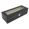 Uhrenbox PU-Leder 6 Fächer Uhrenetui Schmuckaufbewahrungsbox mit Klarsichtdeckel für Zuhause