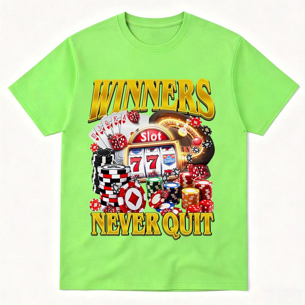 Vítězové se nikdy nevzdávají Vtipné tričko na hazard, Vintage Bootleg Kasino Meme Tričko Hrací Automat Pokerové žetony Retro Vegas Tričko