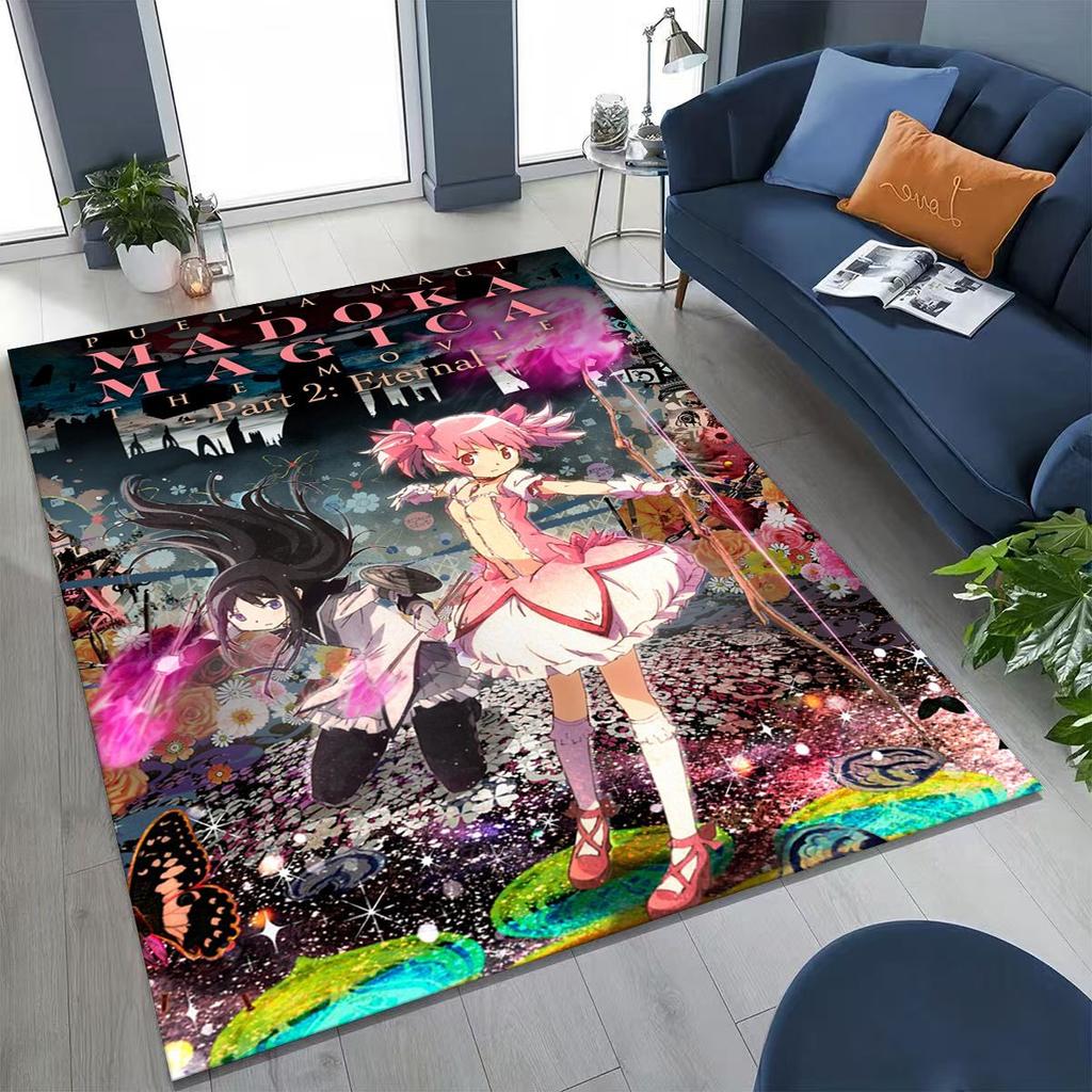 Cartoon Puella Magi Madoka Magica Girl Anime Rug for Bedroom Living Room Sofa Home Doormat Decor,Large Kids Non-slip Floor Mat