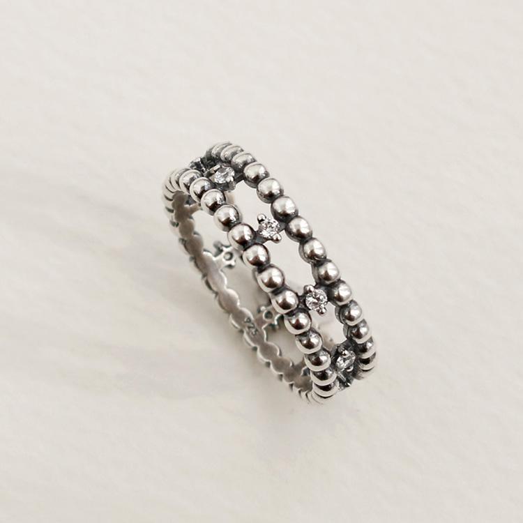 47Bag 925 Silver Layered Double-Row Ball Ring Bonbon