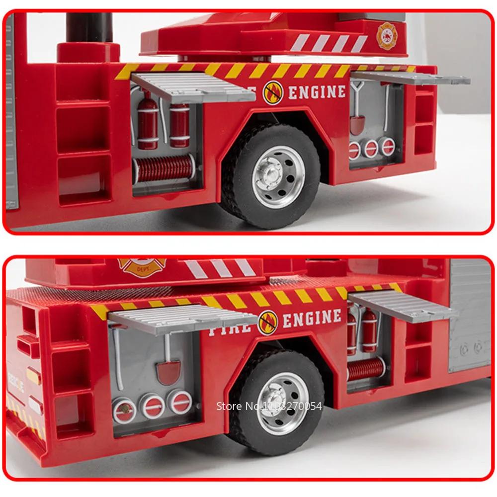 ABBV1 1:18 Water Tanker Alloy Ladder Fire Truck Model Toys Car Diecast Metal Engineering Vehicle Doors Opened Sound Light Toy Boy Gift