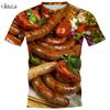Yummy Food Graphic 3D Print T-shirts Delicacy Grilled Sausages Pullovers Summer Round Neck Fashionable Casual Short Sleeved Men's T-shirts