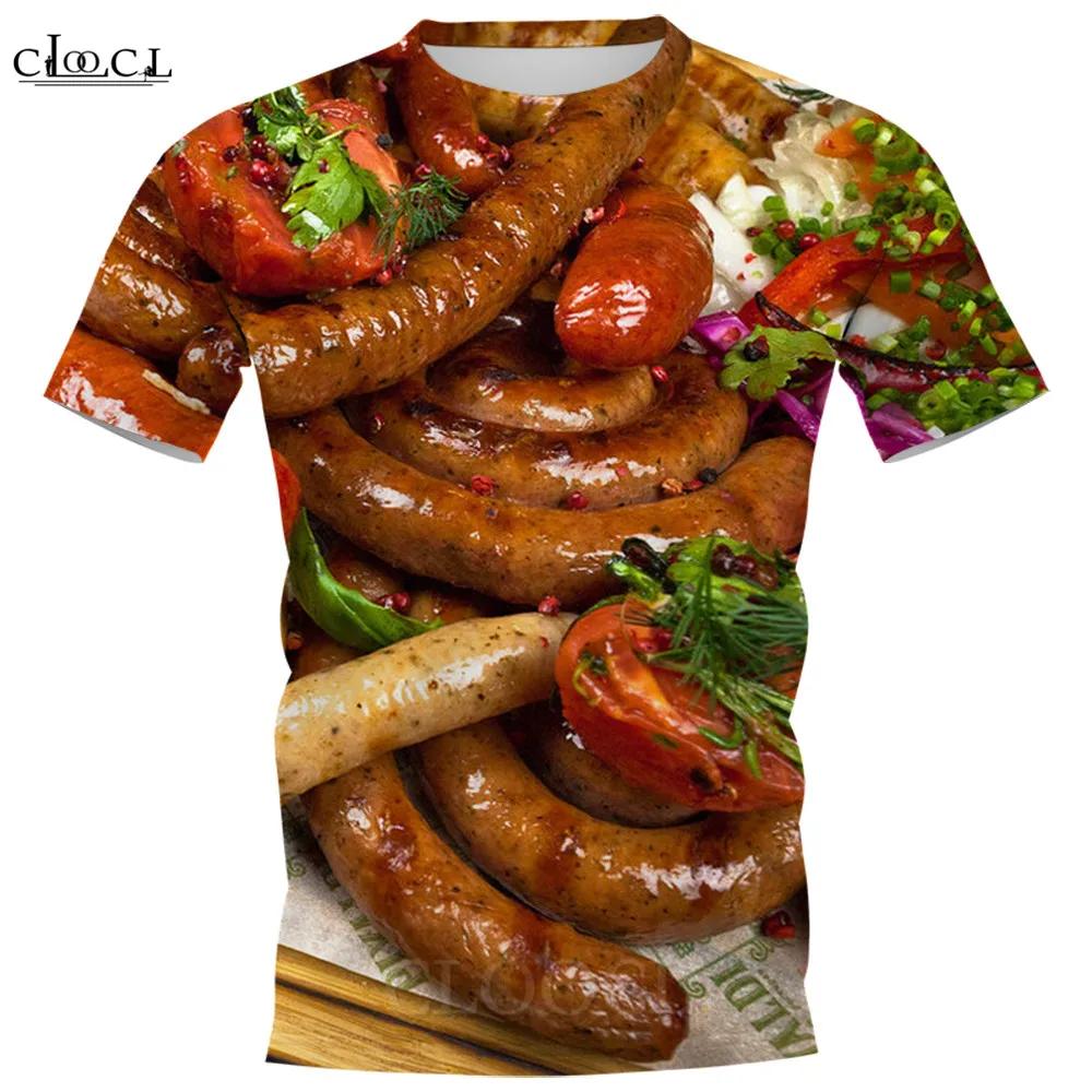 Yummy Food Graphic 3D Print T-shirts Delicacy Grilled Sausages Pullovers Summer Round Neck Fashionable Casual Short Sleeved Men's T-shirts