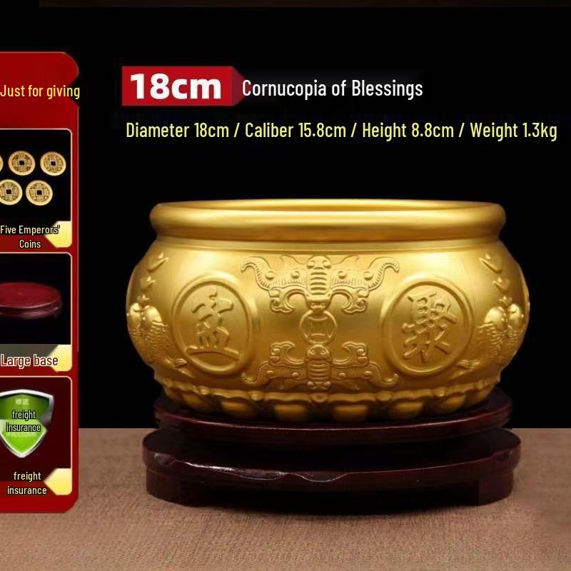 Chinese Brass Treasure Ornament: Large Copper Basin for Home Decor